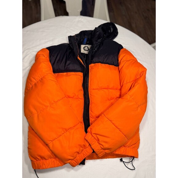Mens Orang and Black Puffer Jacket Div 0 8 - Picture 1 of 3